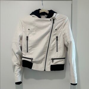 Alice + Olivia White Leather Jacket with Black Accents